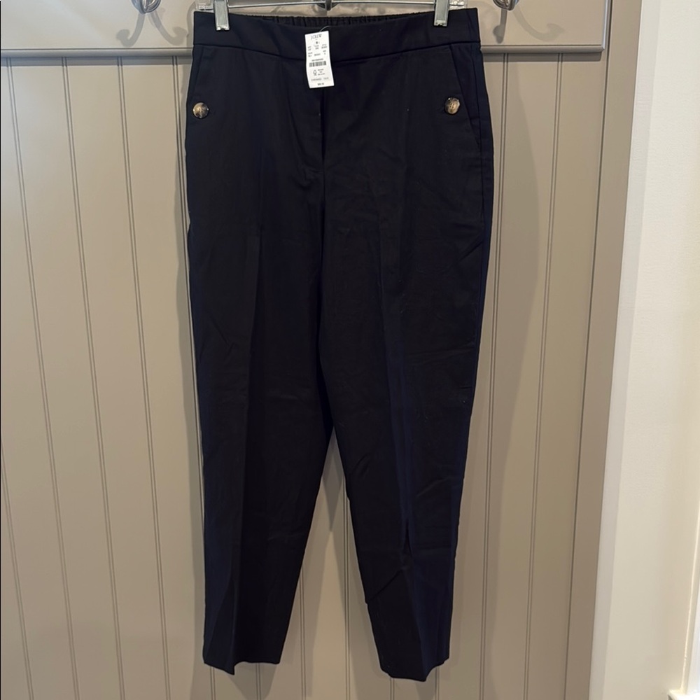 J. Crew Black Linen Sailor Style Trousers with Button Detail